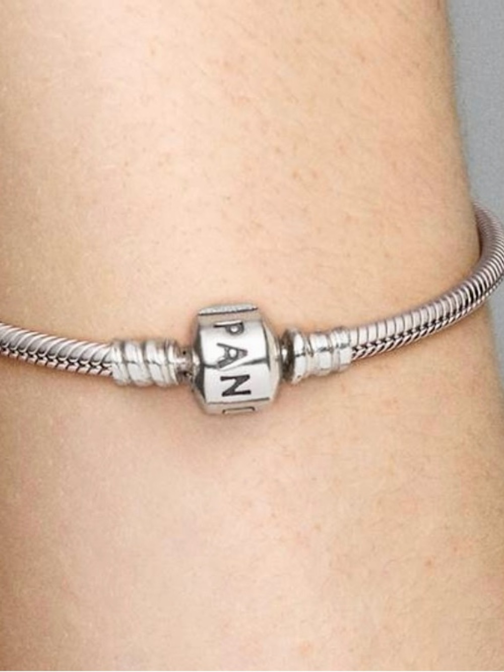 Pandora Silver Snake Chain Bracelet with Logo Barrel Clasp - Silver